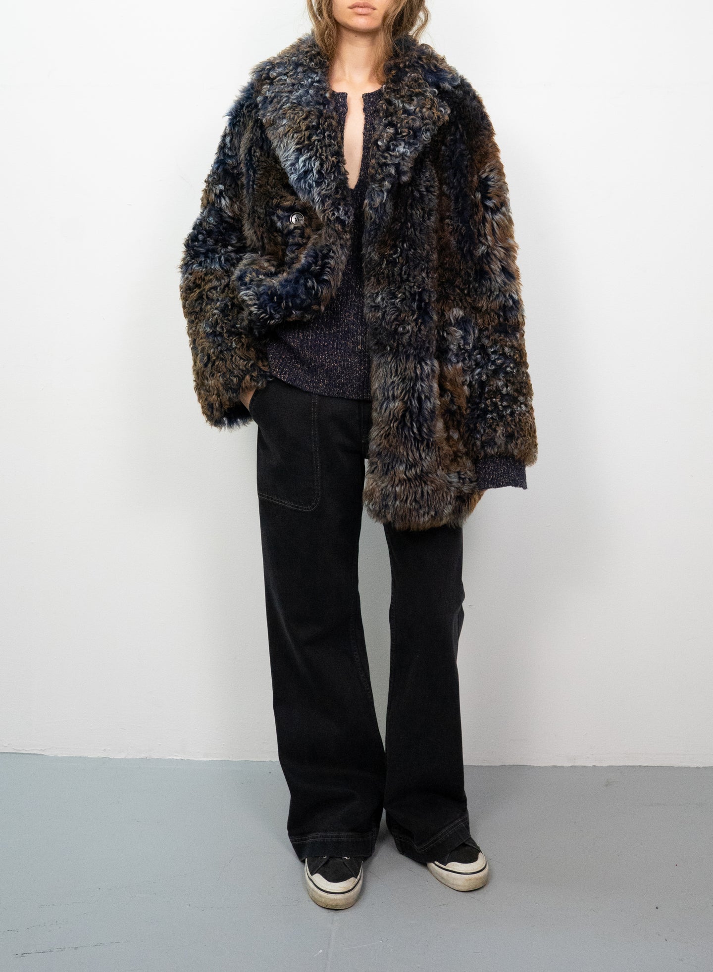 Shearling Coat in Frosted Navy