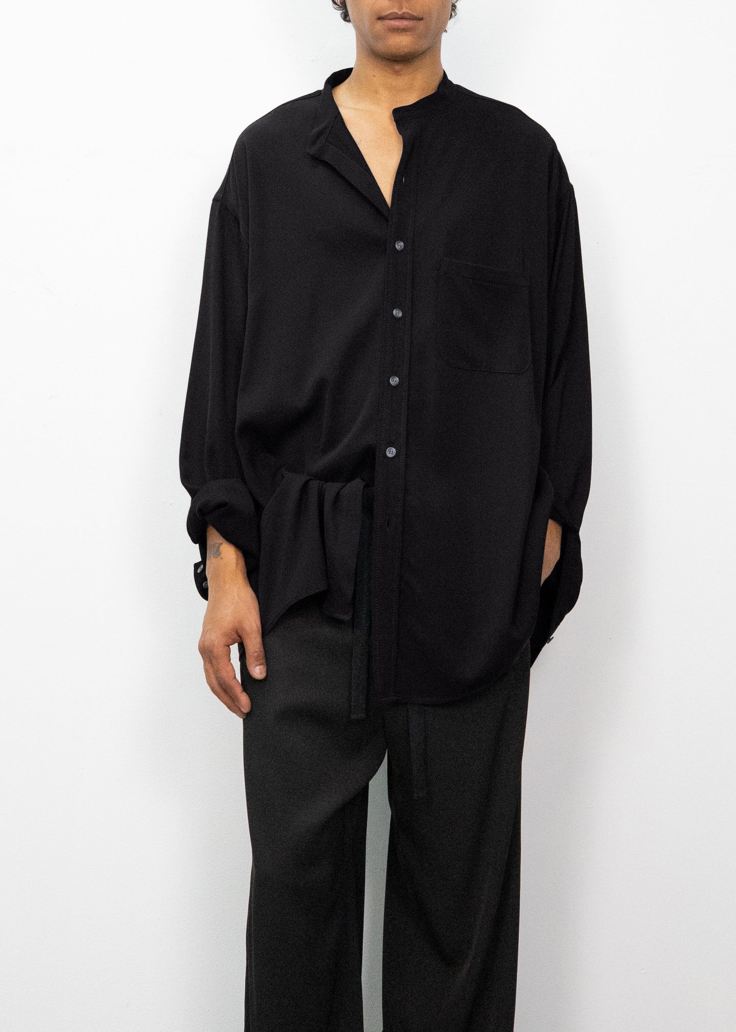 Stand Collar Oversized Shirt in Midnight