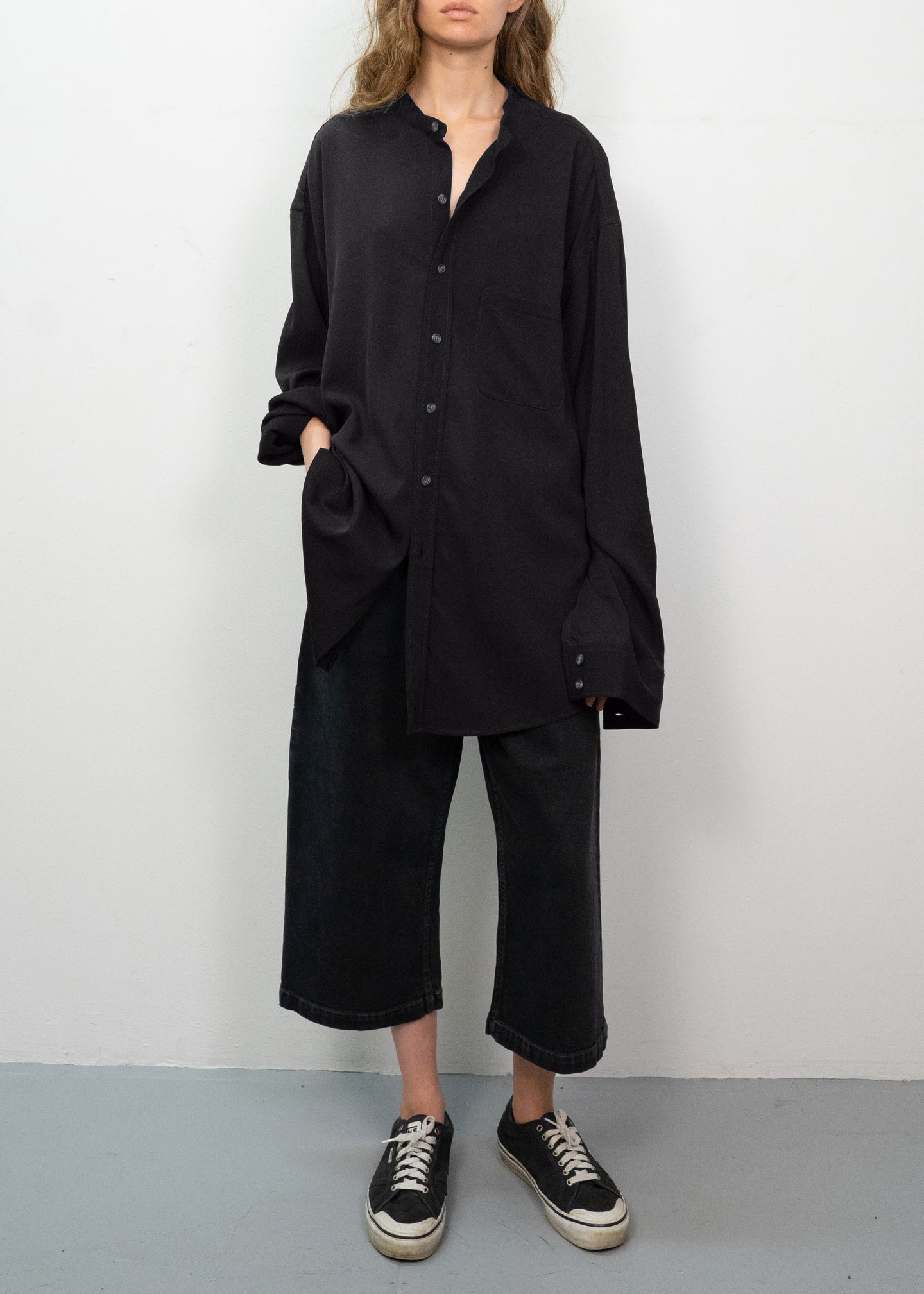 Stand Collar Oversized Shirt in Midnight
