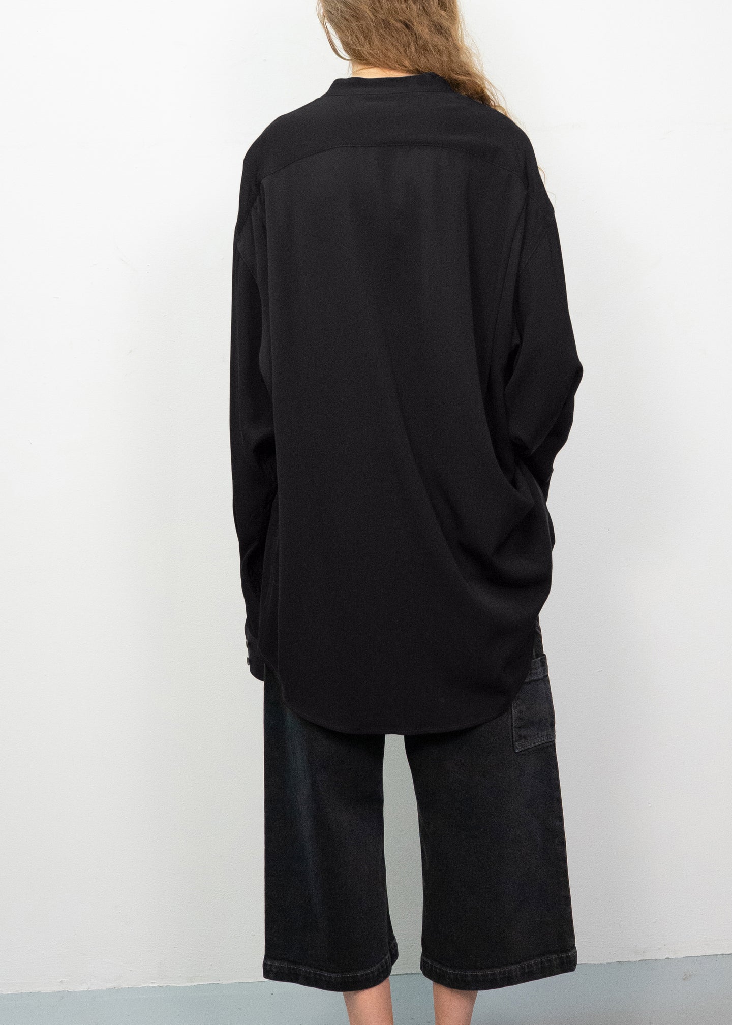 Stand Collar Oversized Shirt in Midnight