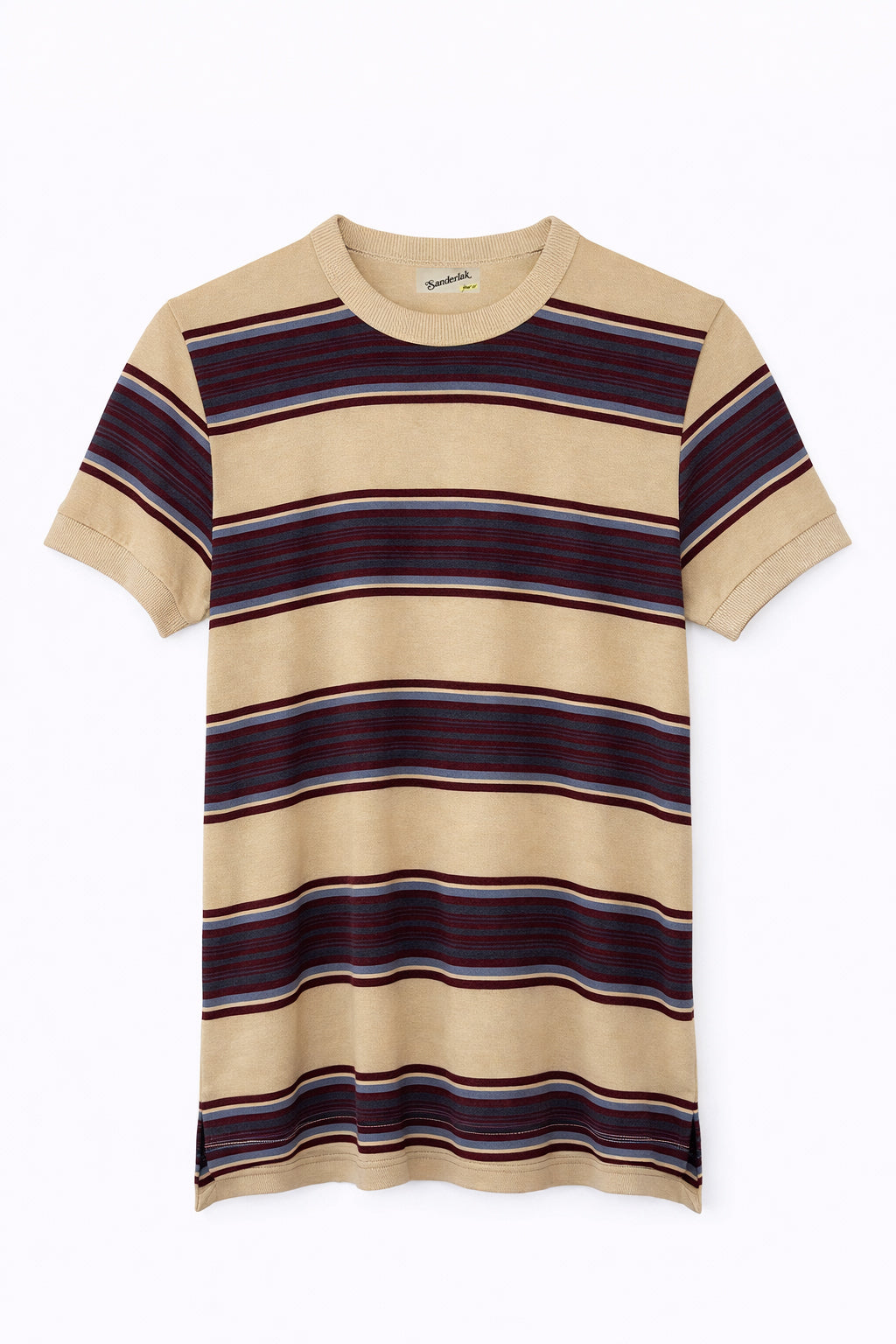Striped Contrast Rib Tee in Aubergine Stripe