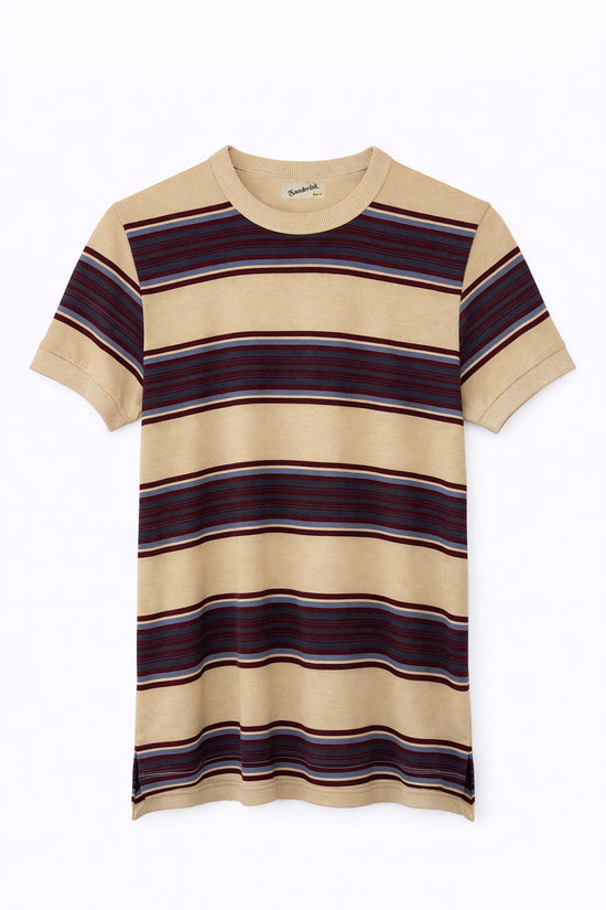 Striped Contrast Rib Tee in Aubergine Stripe