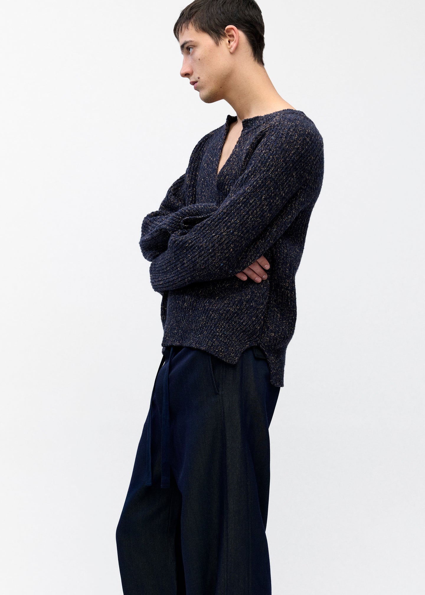 Split Crewneck Sweater  in Navy Melange