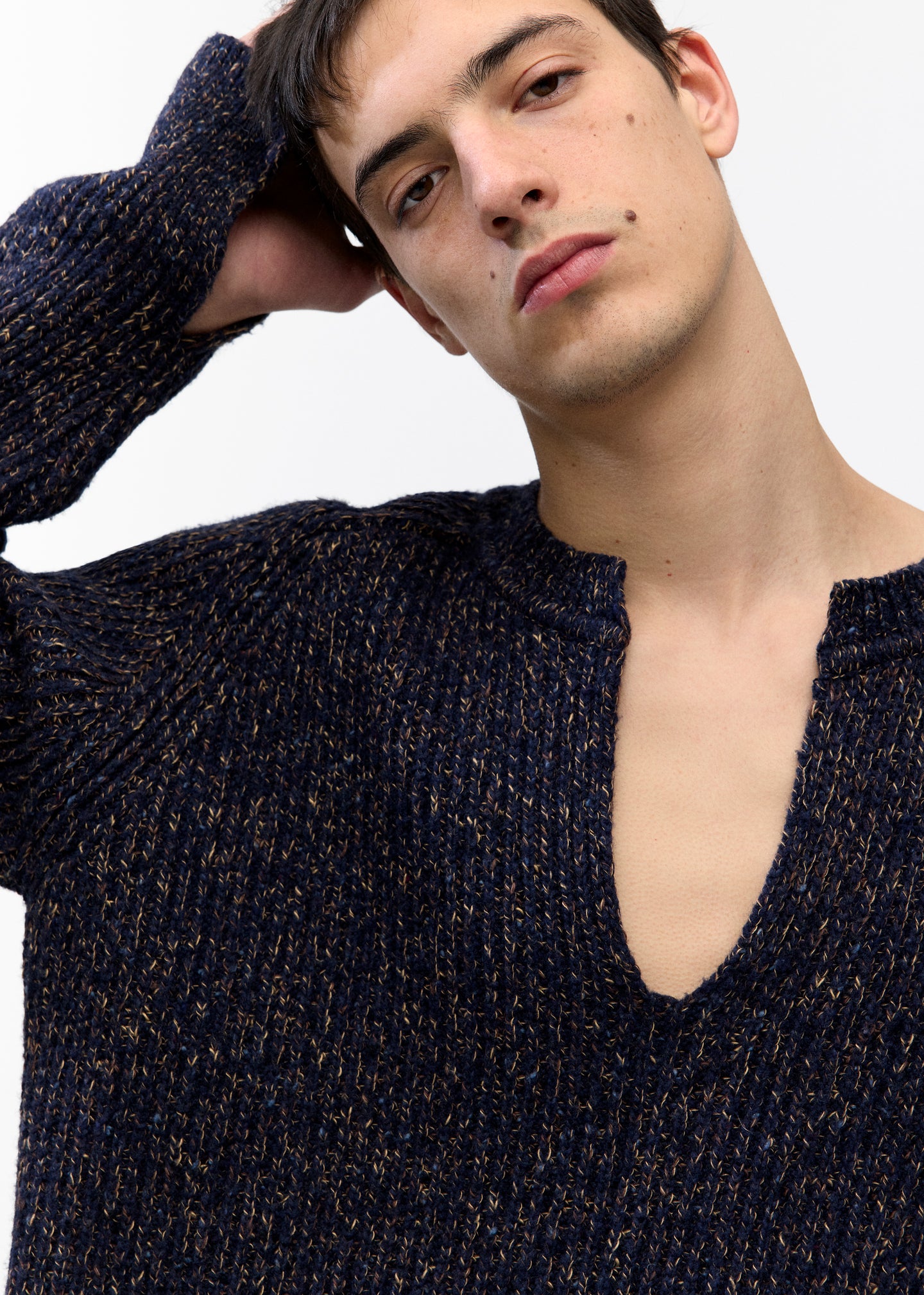 Split Crewneck Sweater  in Navy Melange