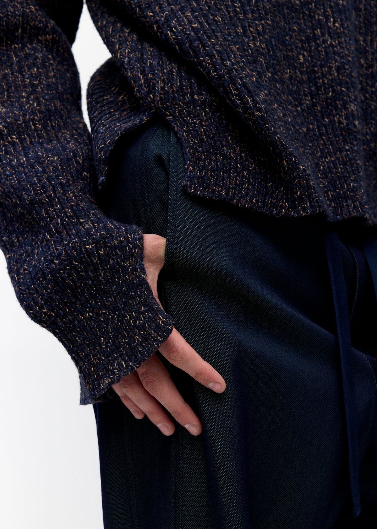 Split Crewneck Sweater  in Navy Melange