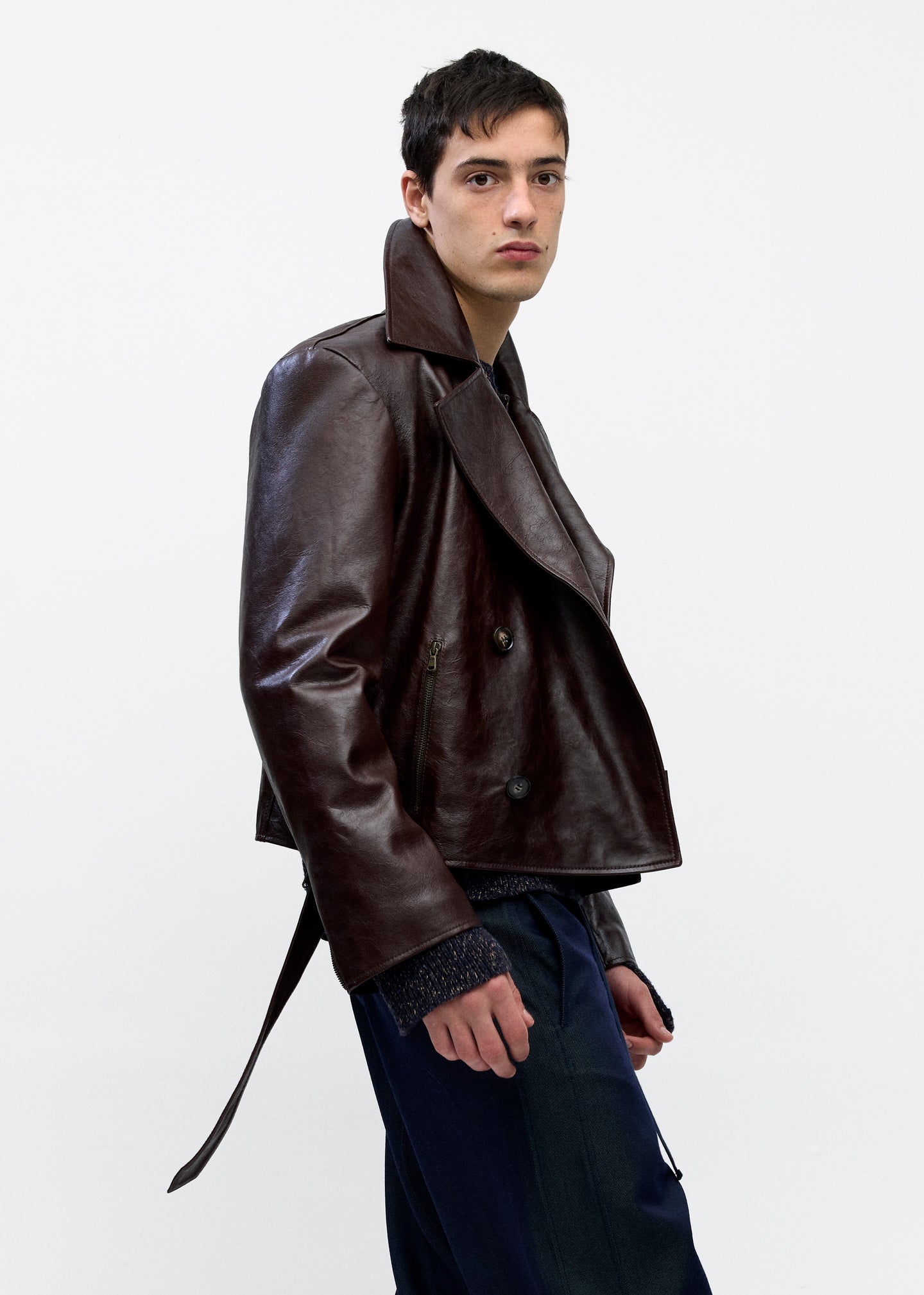 Leather Moto Jacket In Chocolate