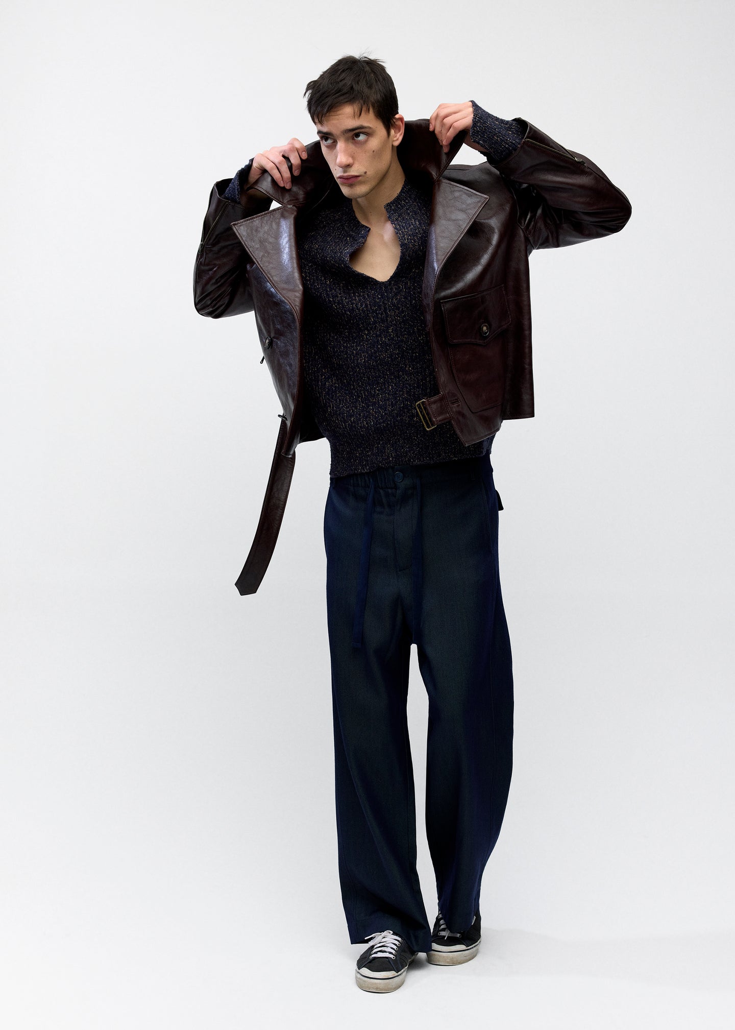 Leather Moto Jacket In Chocolate