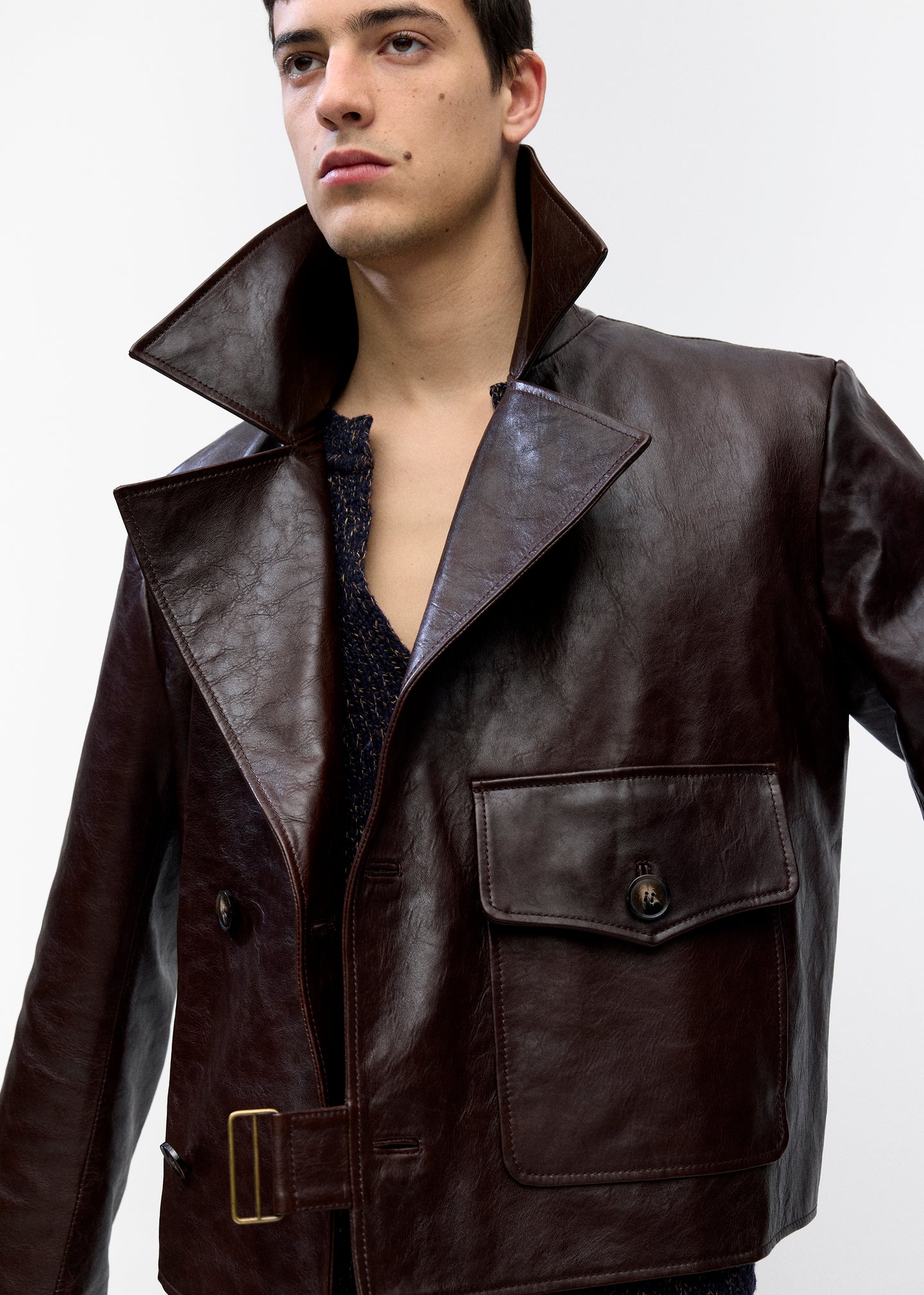 Leather Moto Jacket In Chocolate