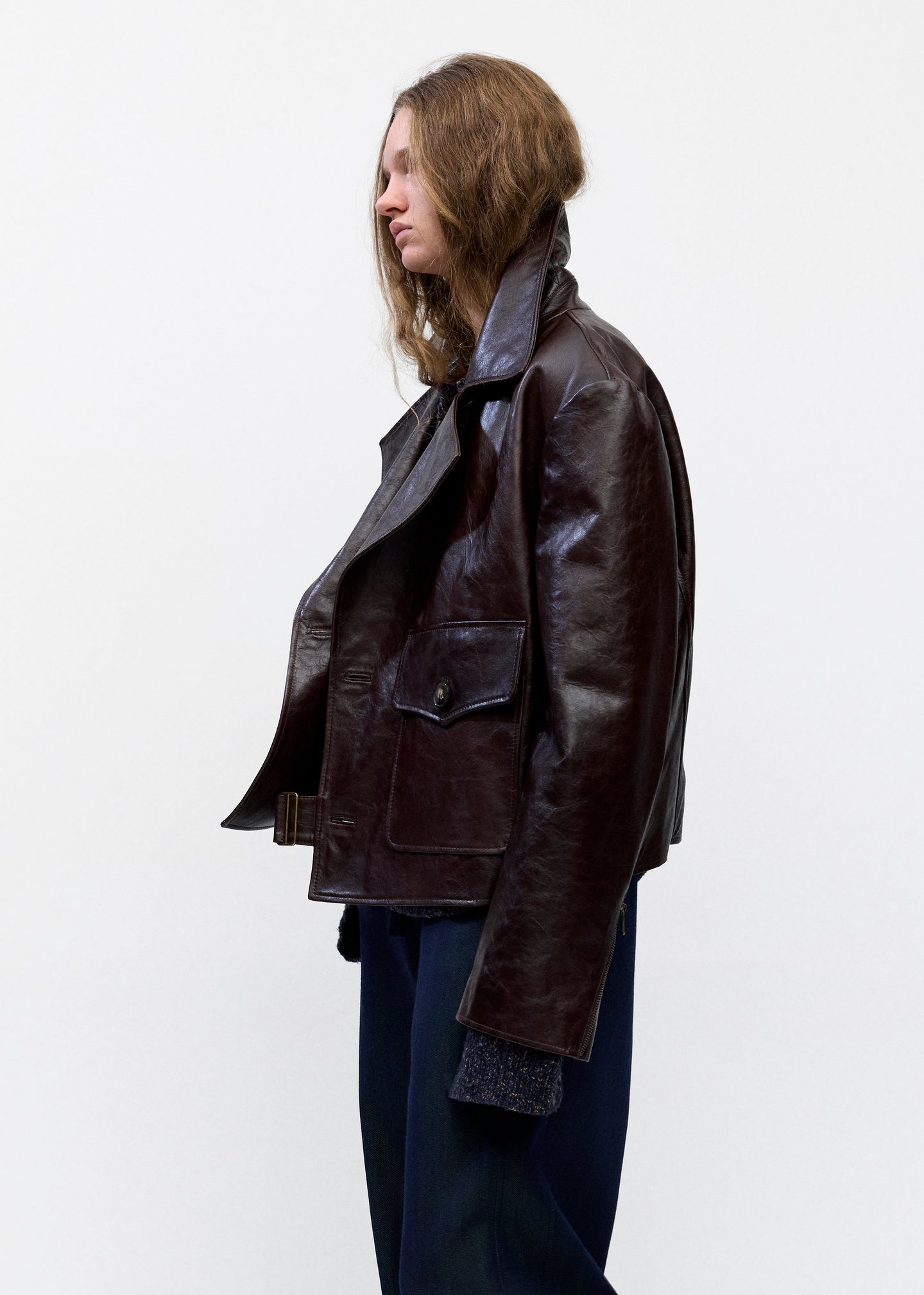 Leather Moto Jacket In Chocolate