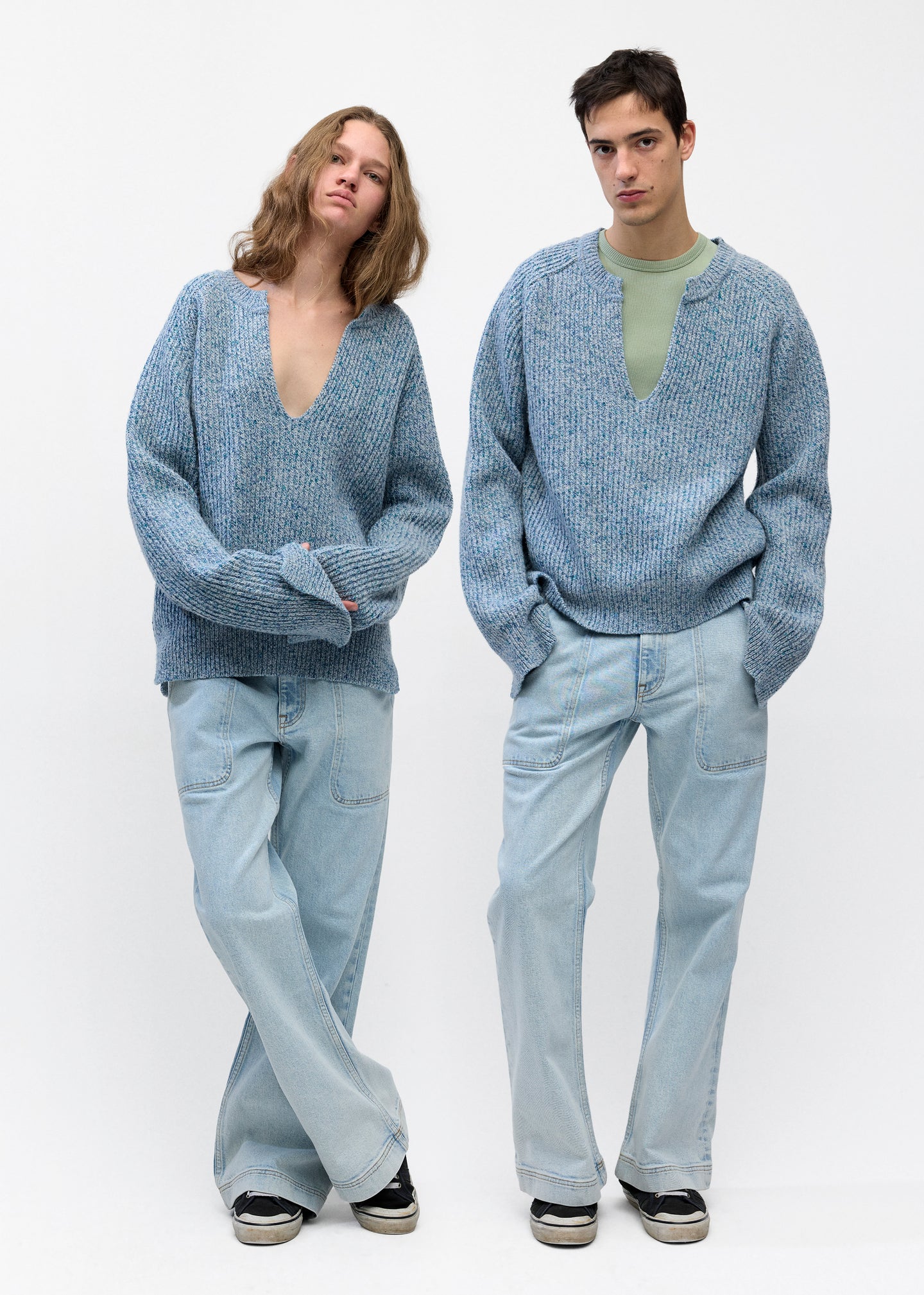 Split Crewneck Sweater in Sky Melange