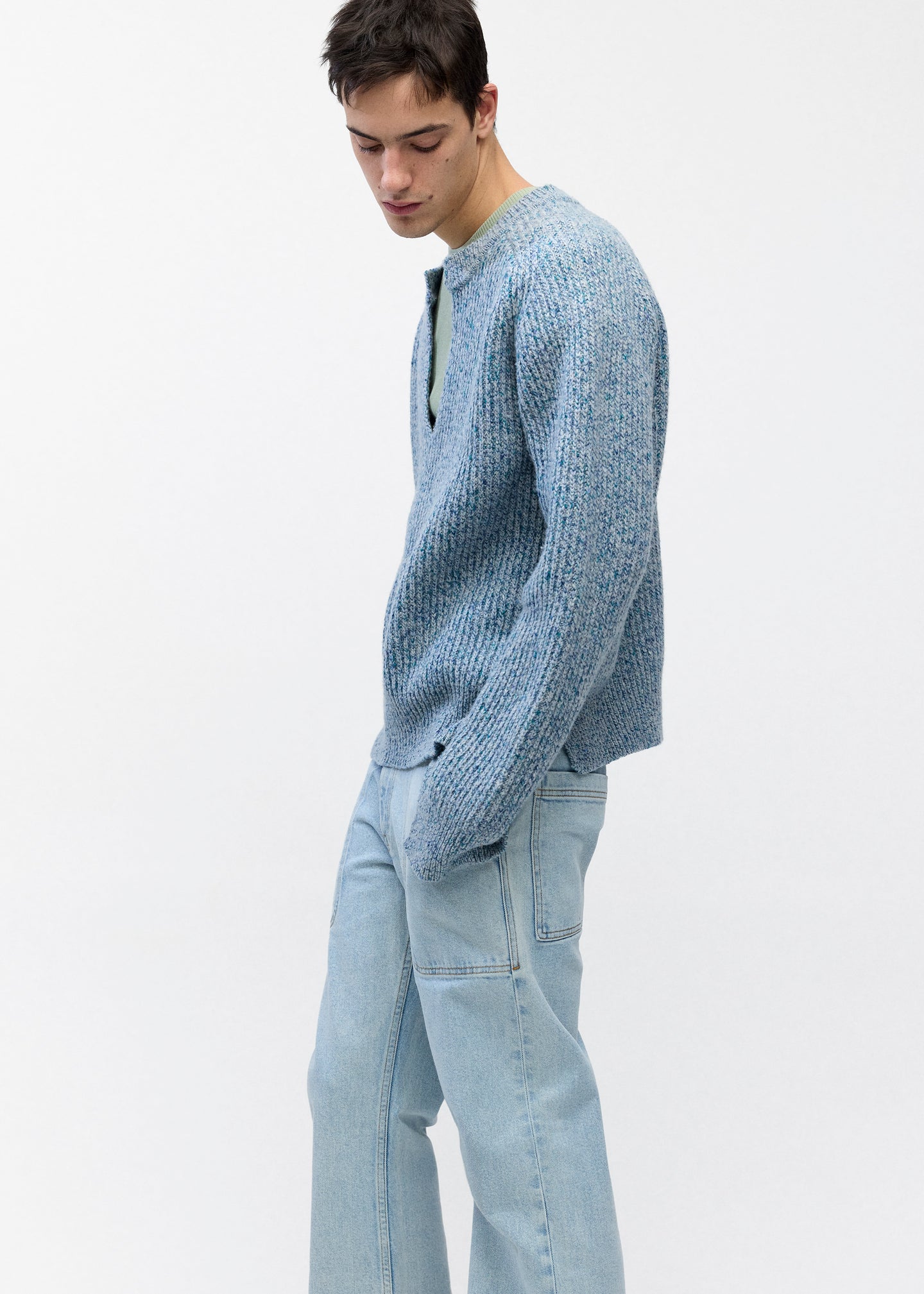 Split Crewneck Sweater in Sky Melange