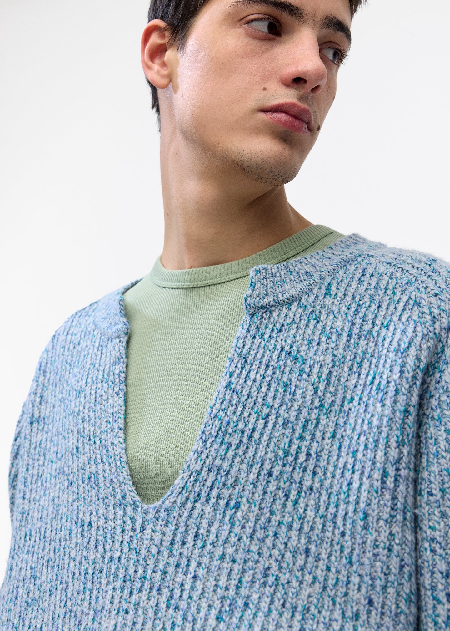 Split Crewneck Sweater in Sky Melange