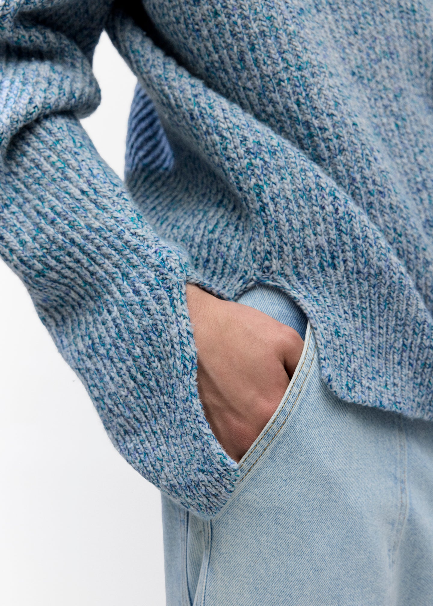 Split Crewneck Sweater in Sky Melange