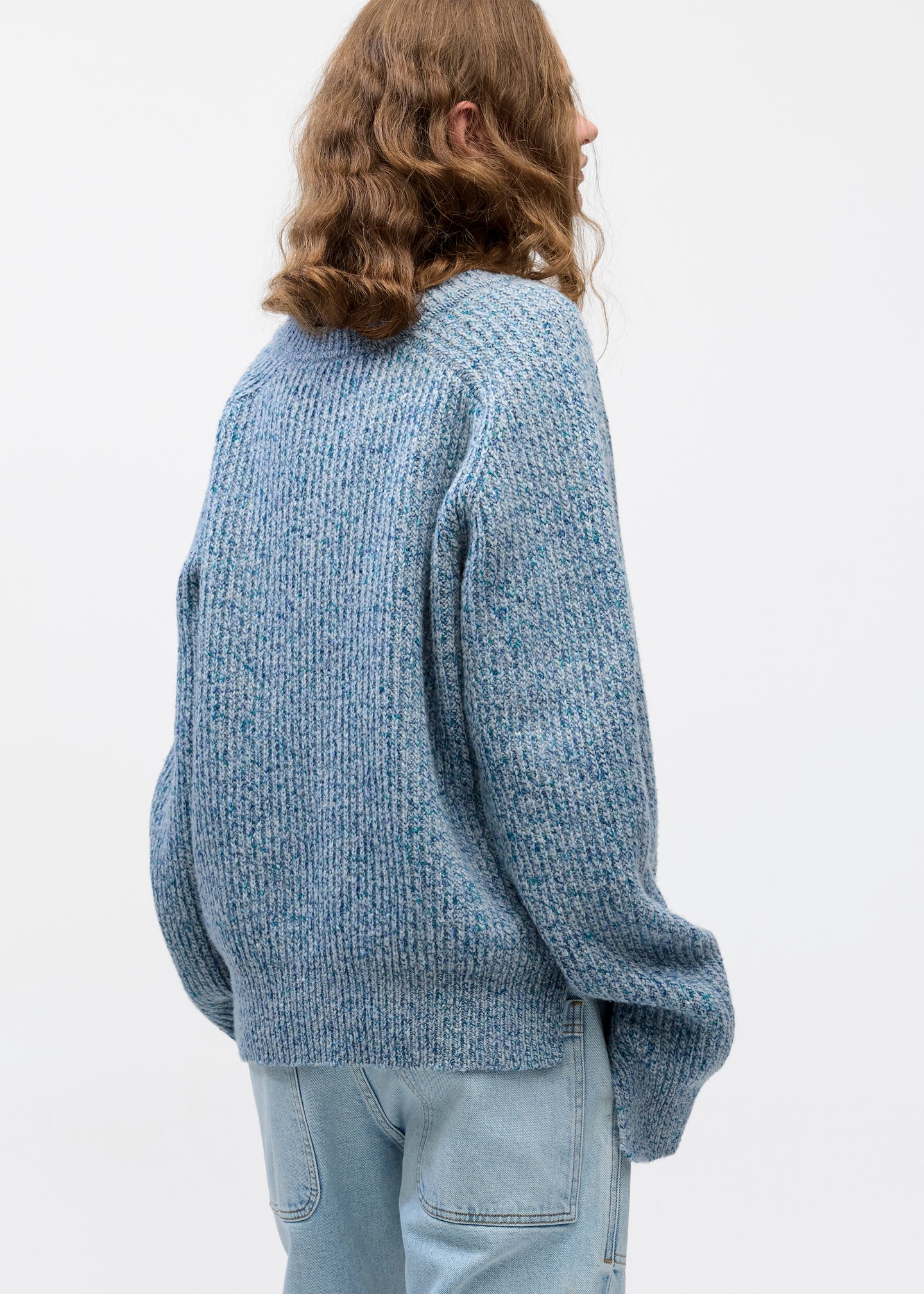 Split Crewneck Sweater in Sky Melange