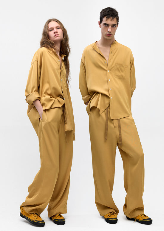 Stand Collar Oversized Shirt in Old Gold