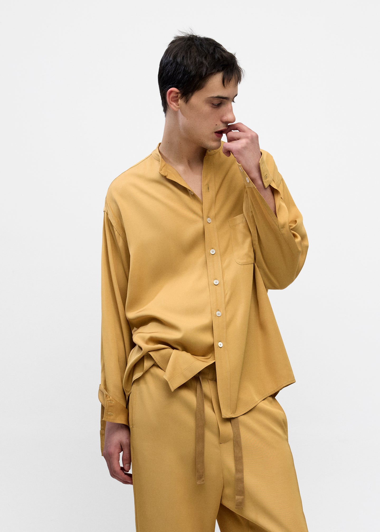 Stand Collar Oversized Shirt in Old Gold