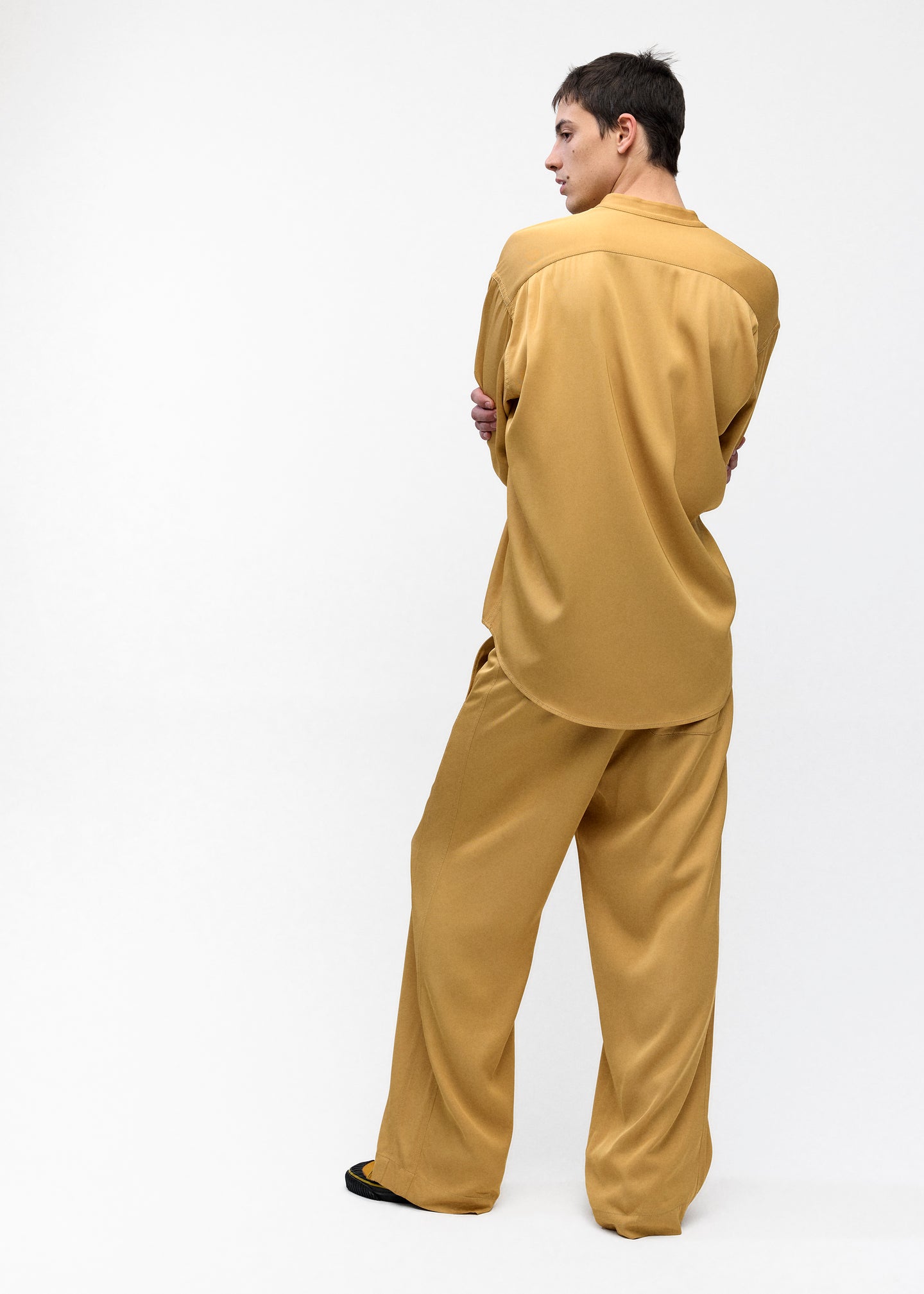 Stand Collar Oversized Shirt in Old Gold