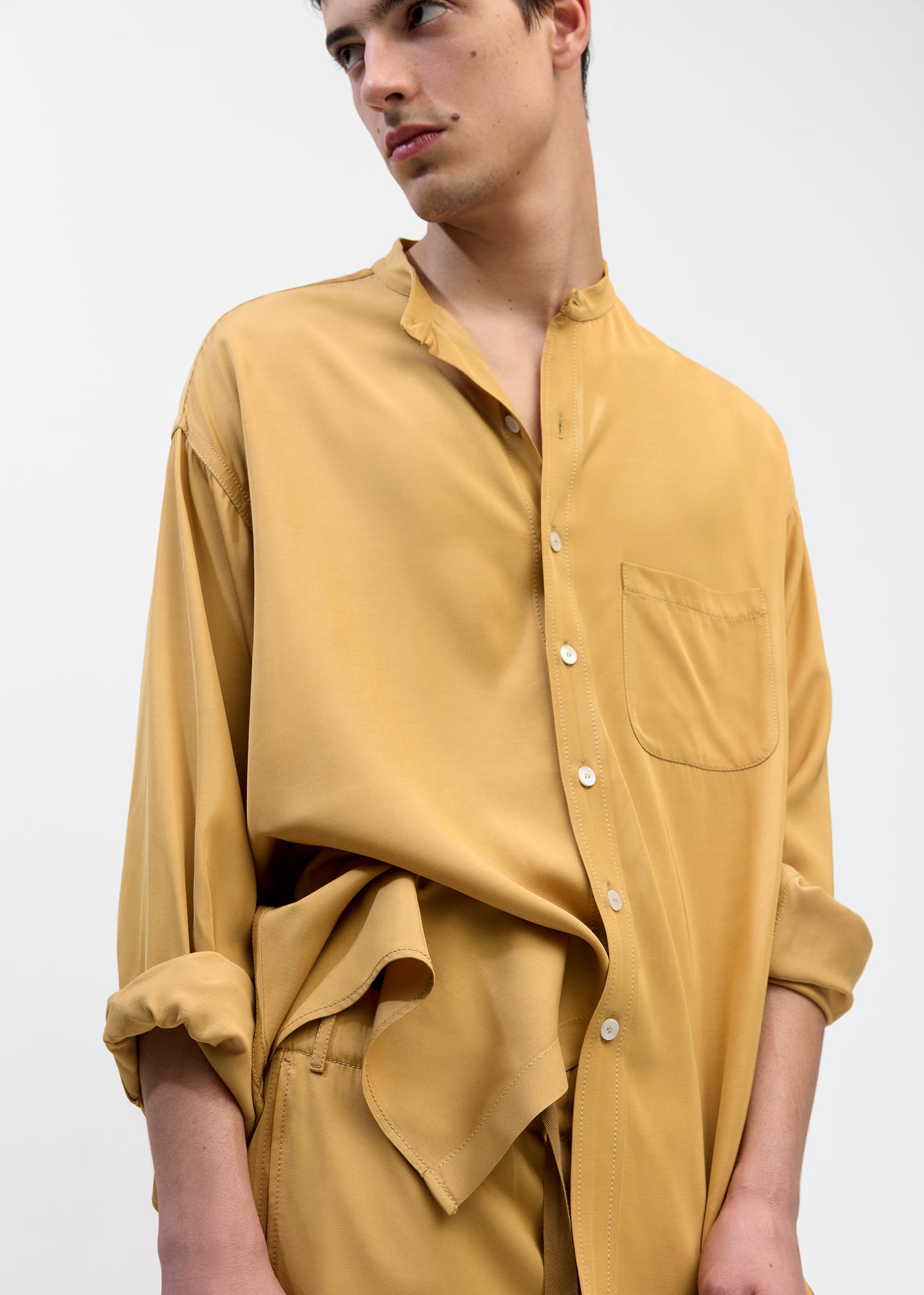 Stand Collar Oversized Shirt in Old Gold
