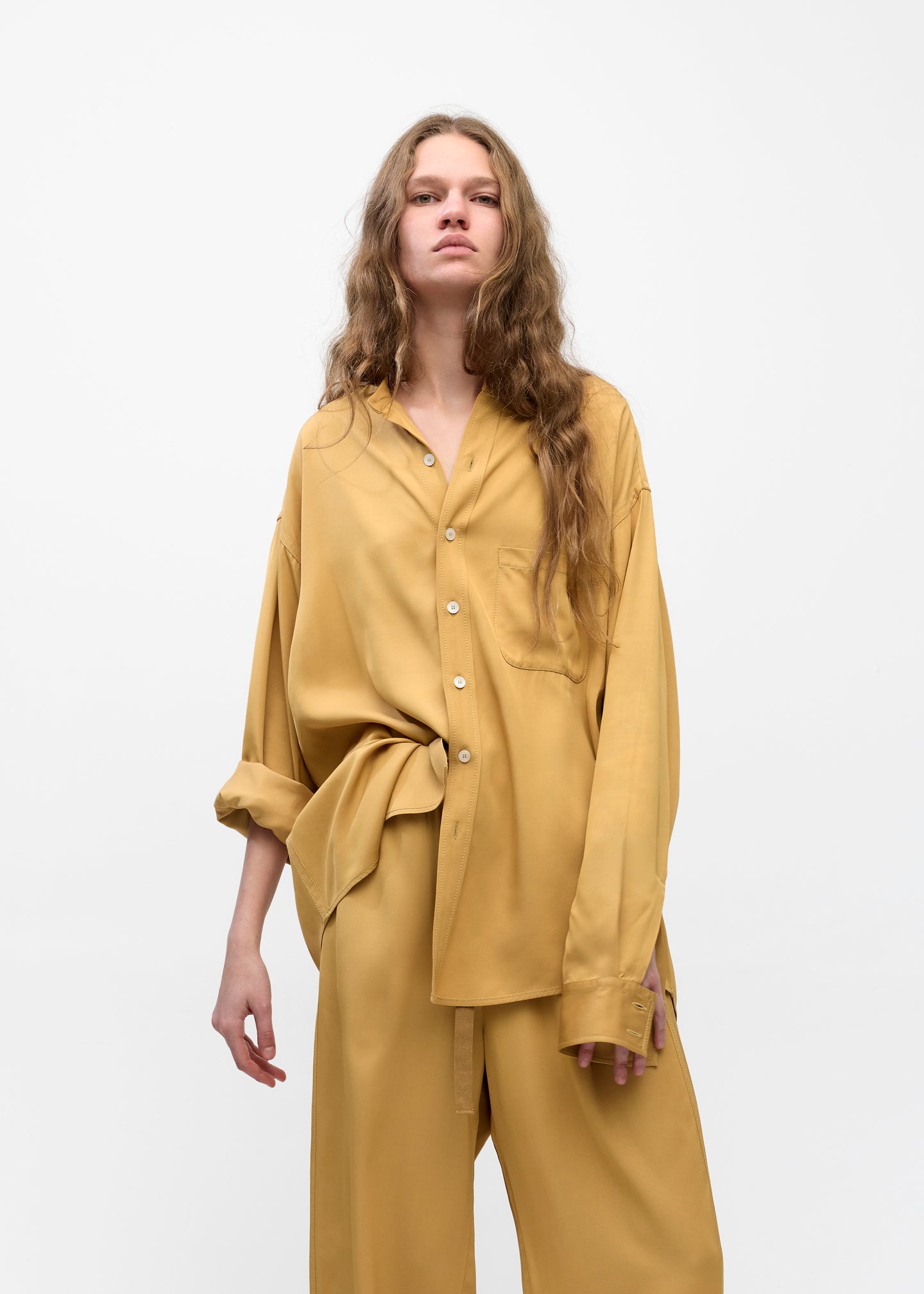 Stand Collar Oversized Shirt in Old Gold