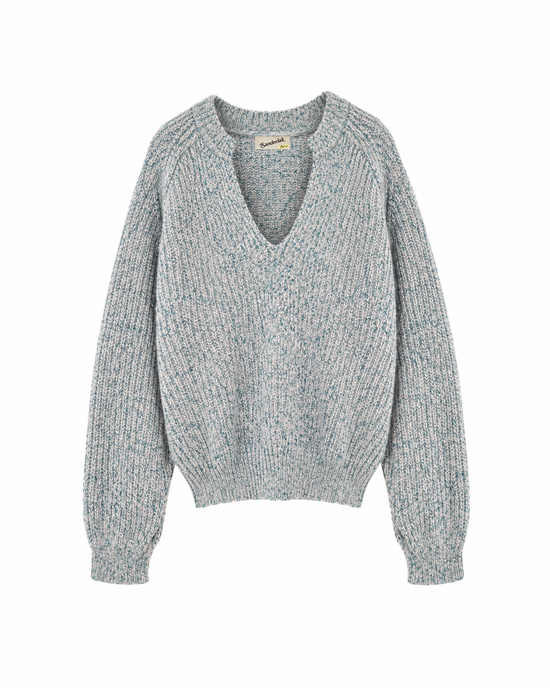 Split Crewneck Sweater in Sky Melange